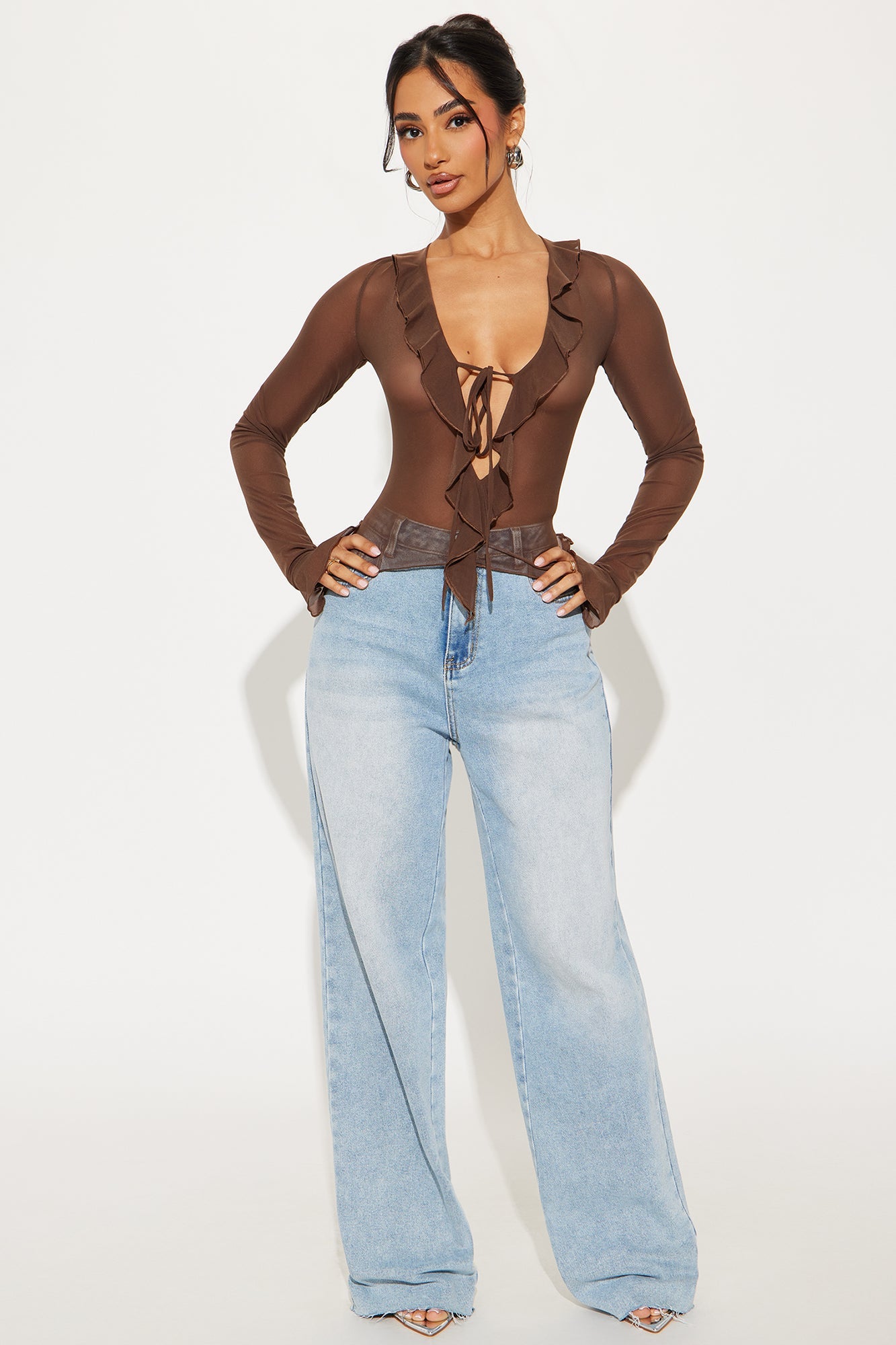 Brooklyn Long Sleeve Ruffle Top - Chocolate