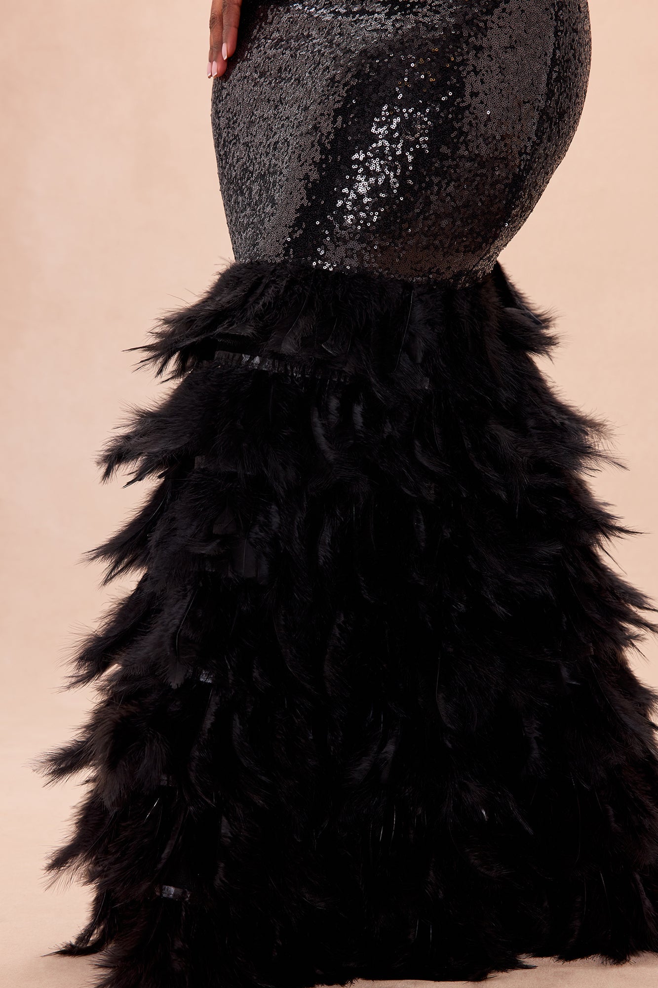 Julianne Feather Sequin Maxi Dress - Black