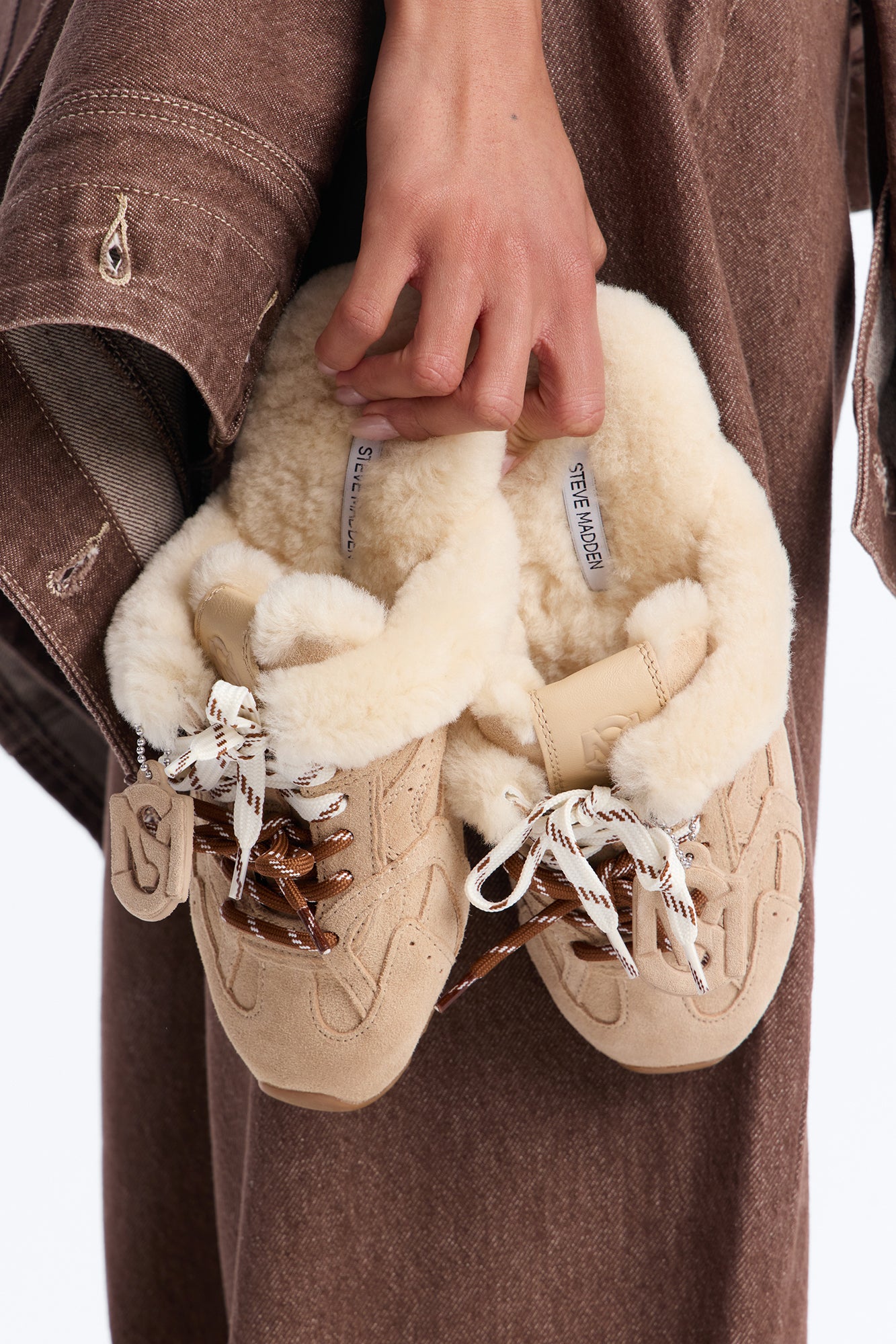 Steve Madden Aziel Faux Fur Suede Slip On Sneakers - Natural