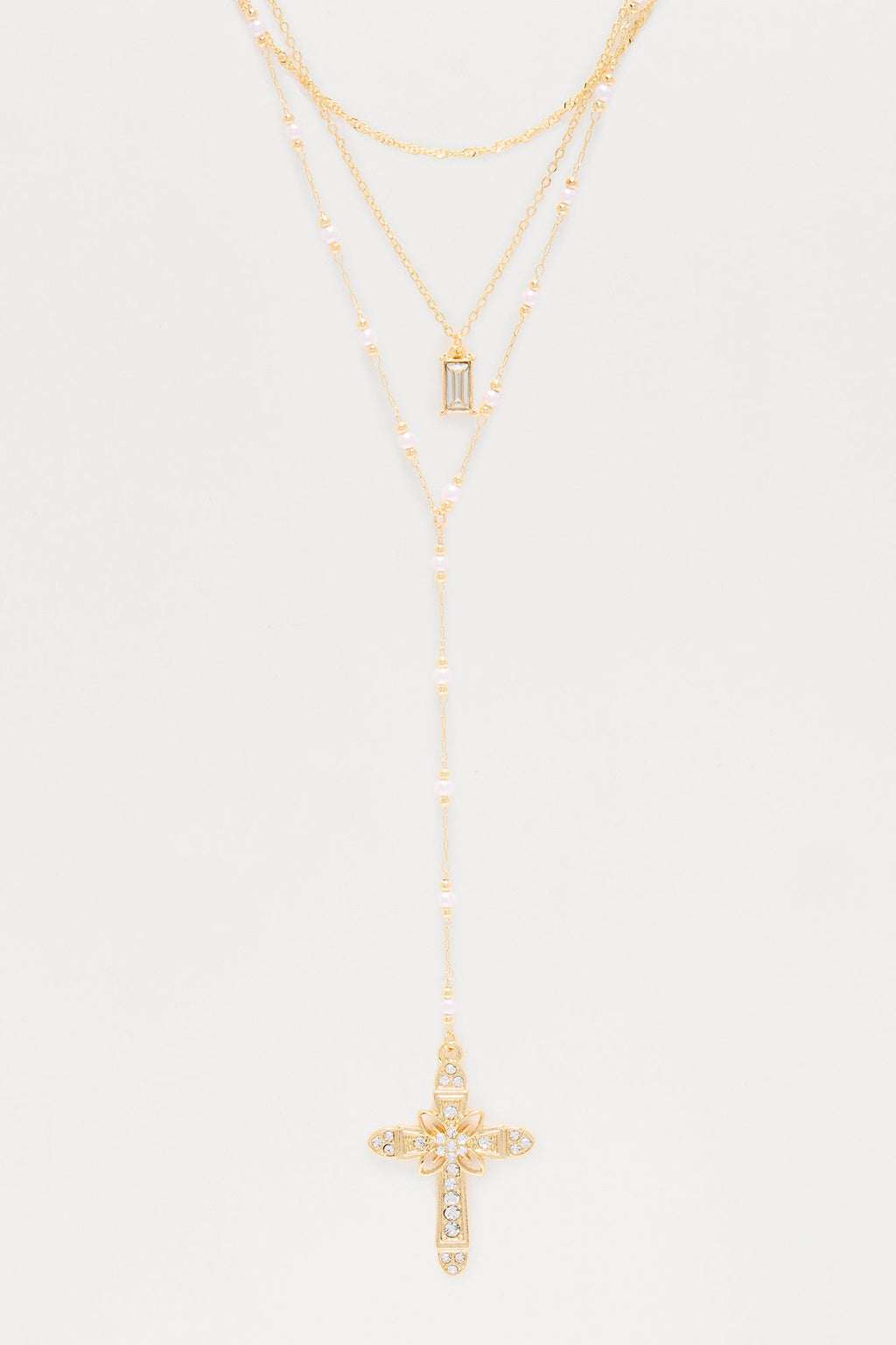 Repent Cross Layered Necklace - Gold