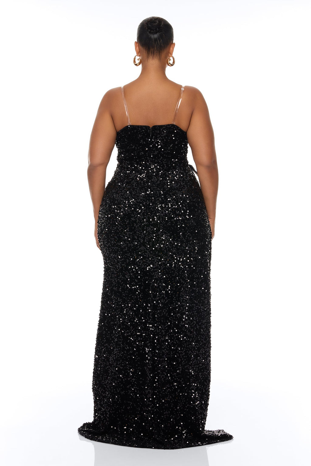 Jennifer Feather Sequin Embellished Maxi Dress - Black