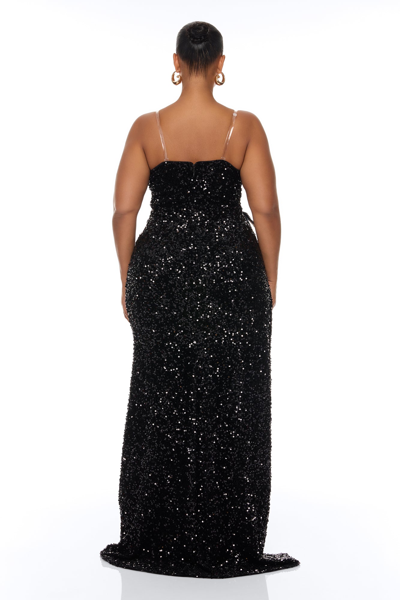 Jennifer Feather Sequin Embellished Maxi Dress - Black