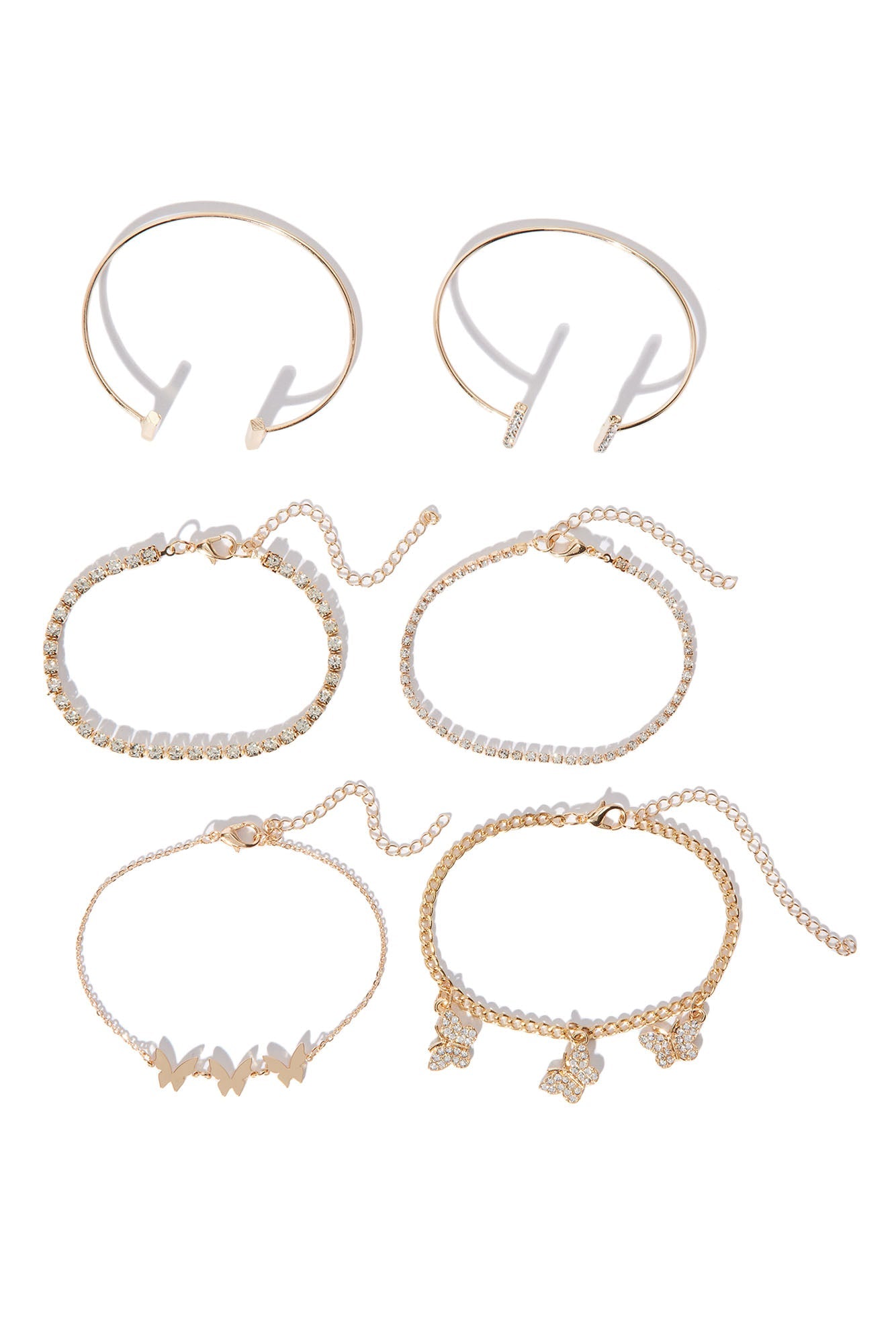 Mini Flutter Butterfly 6 Piece Bracelet Set - Gold