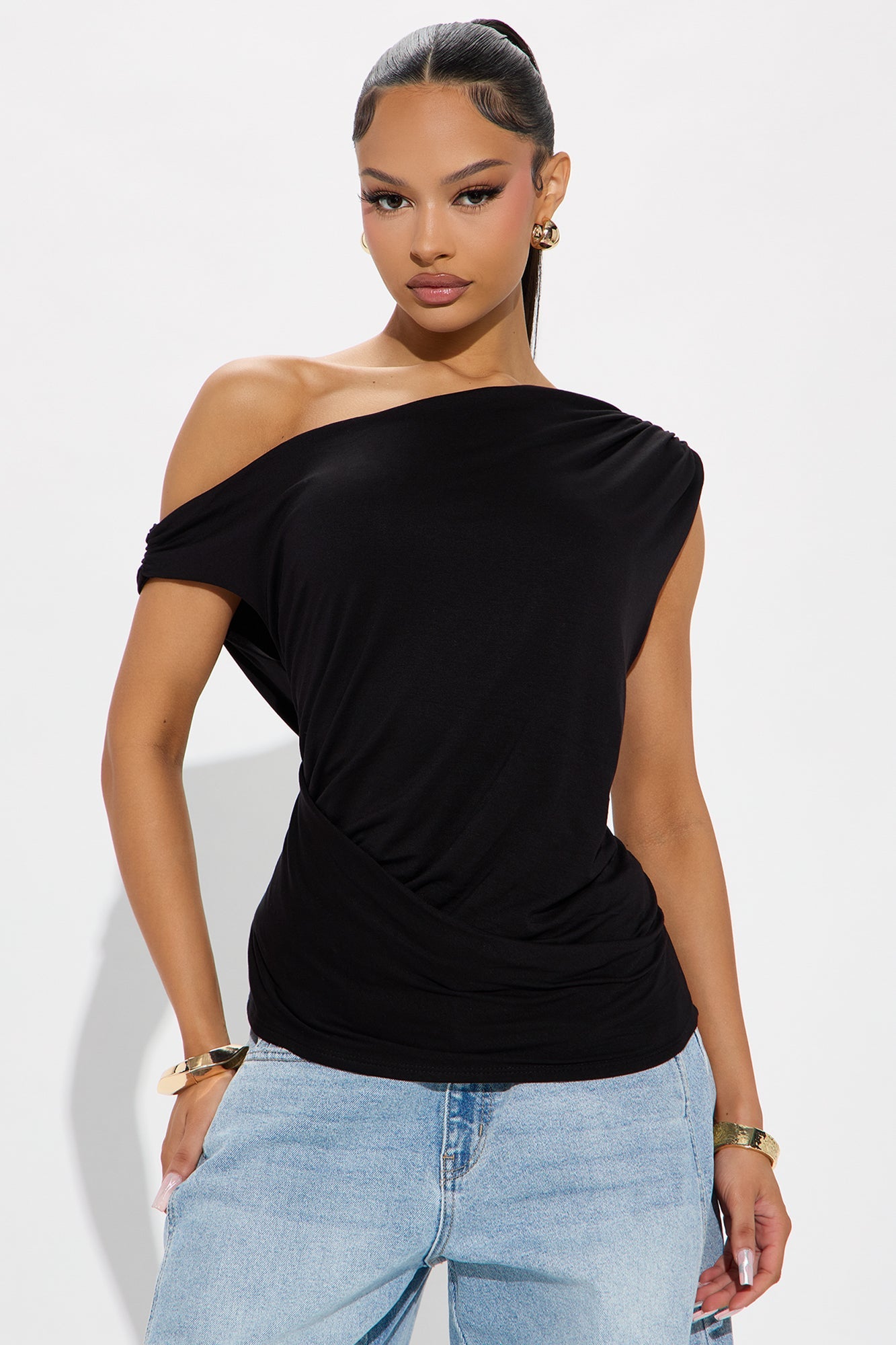Embrace Her Double Lined Off Shoulder Top - Black