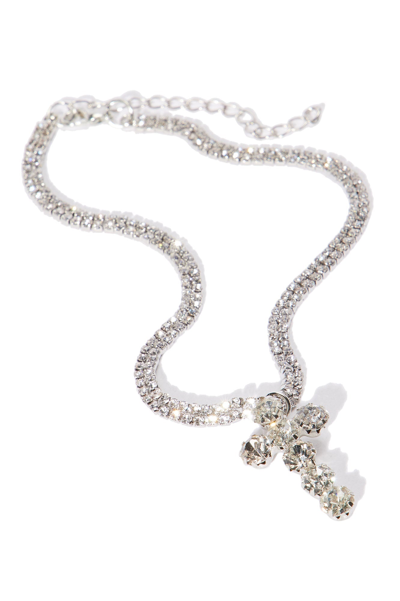 Iced Out Cross Necklace - Silver