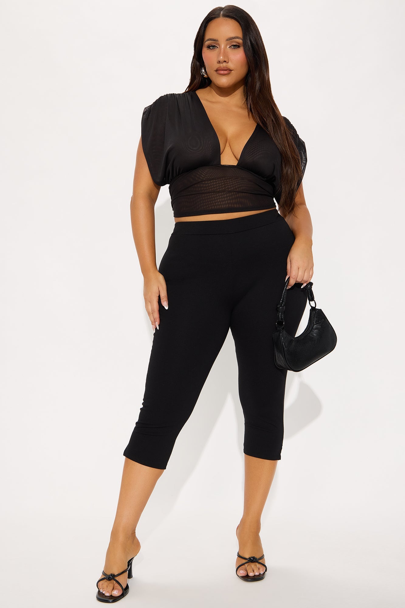 Hot Affair Ruched Mesh Top - Black