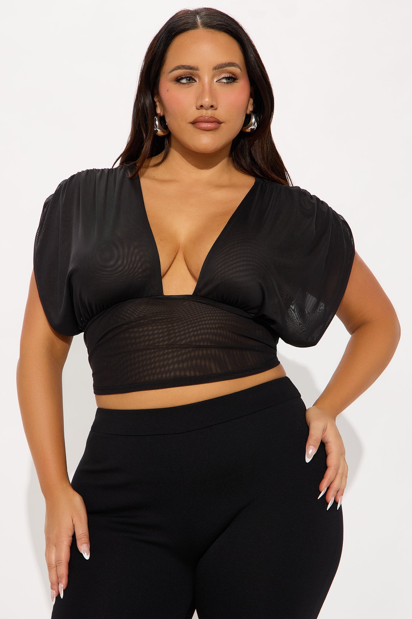 Hot Affair Ruched Mesh Top - Black