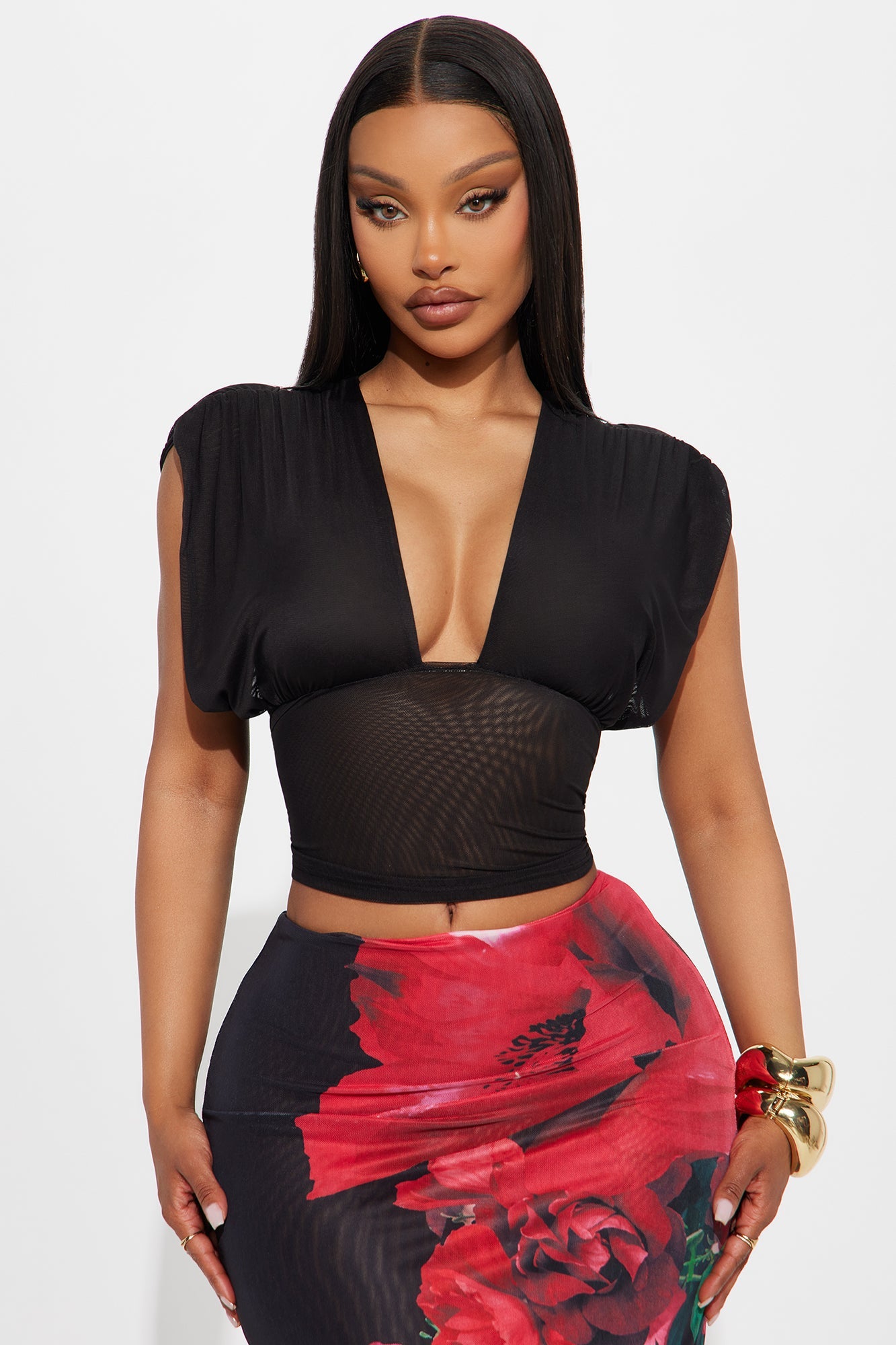 Hot Affair Ruched Mesh Top - Black