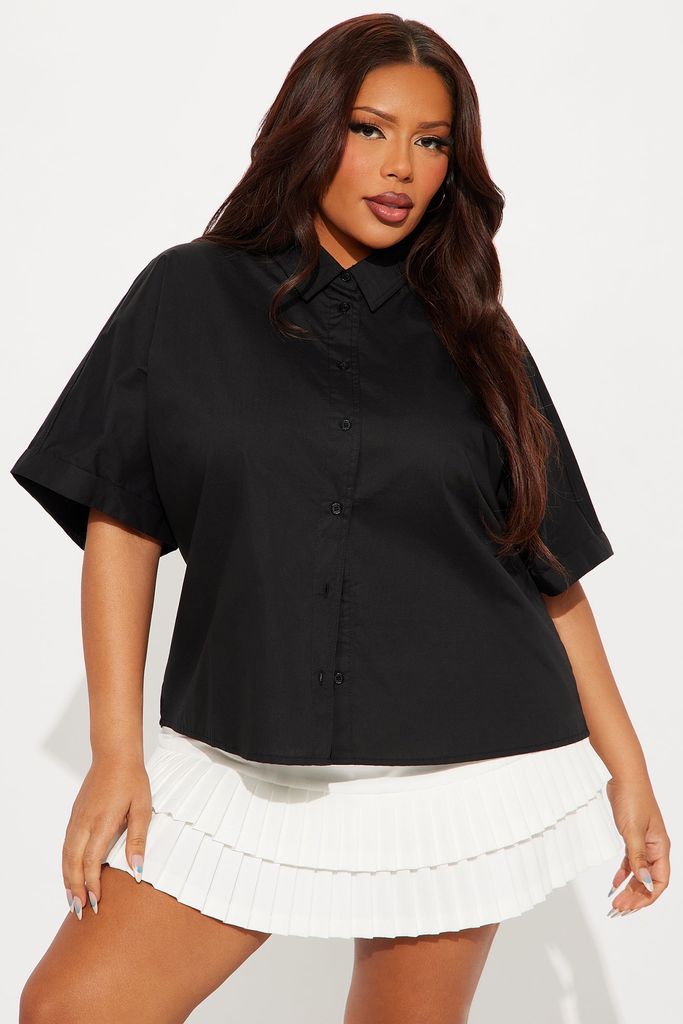 Sancie Oversized Poplin Button Up Shirt - Black