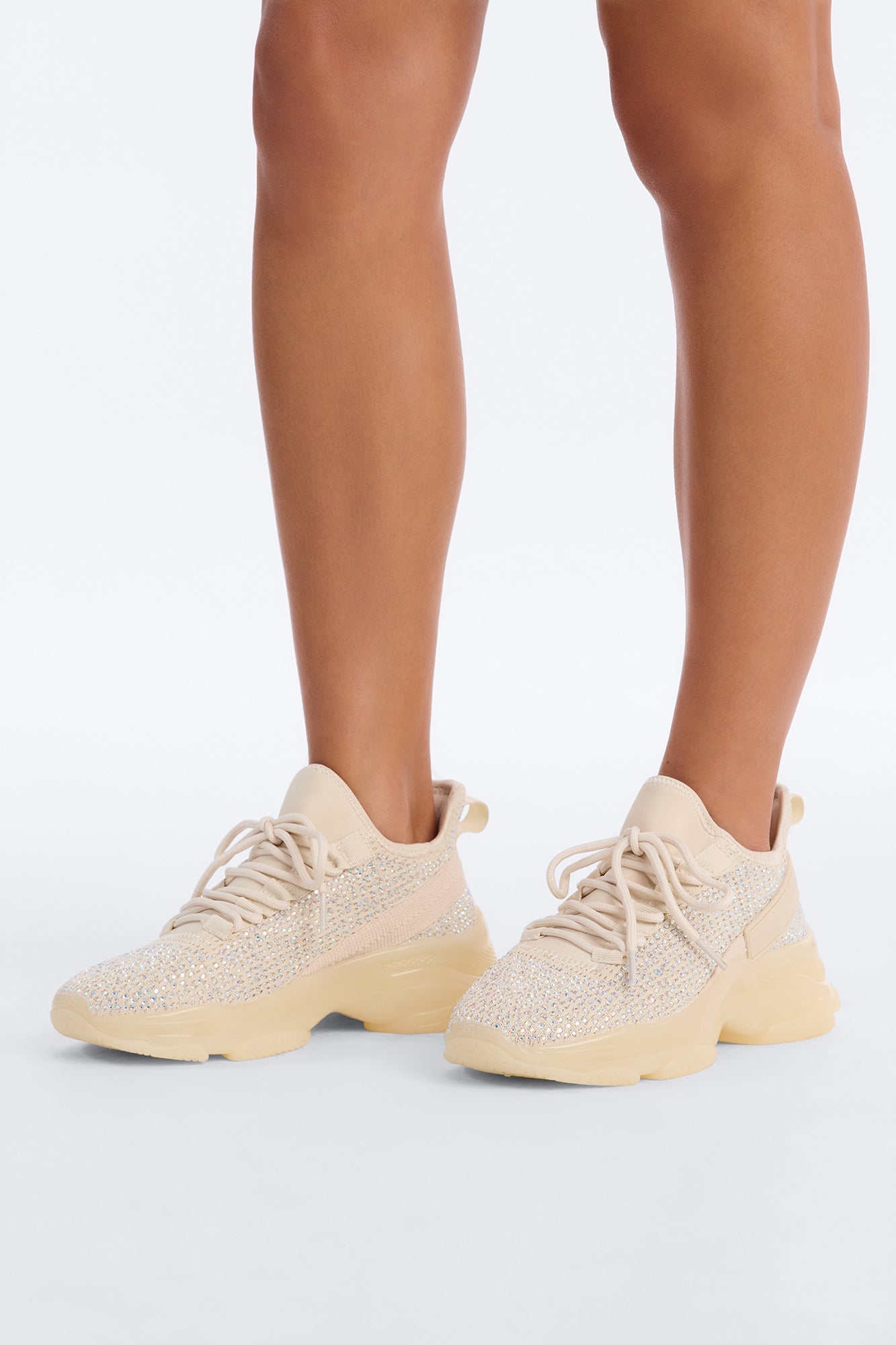 Trophy Rhinestone Platform Sneakers - Beige