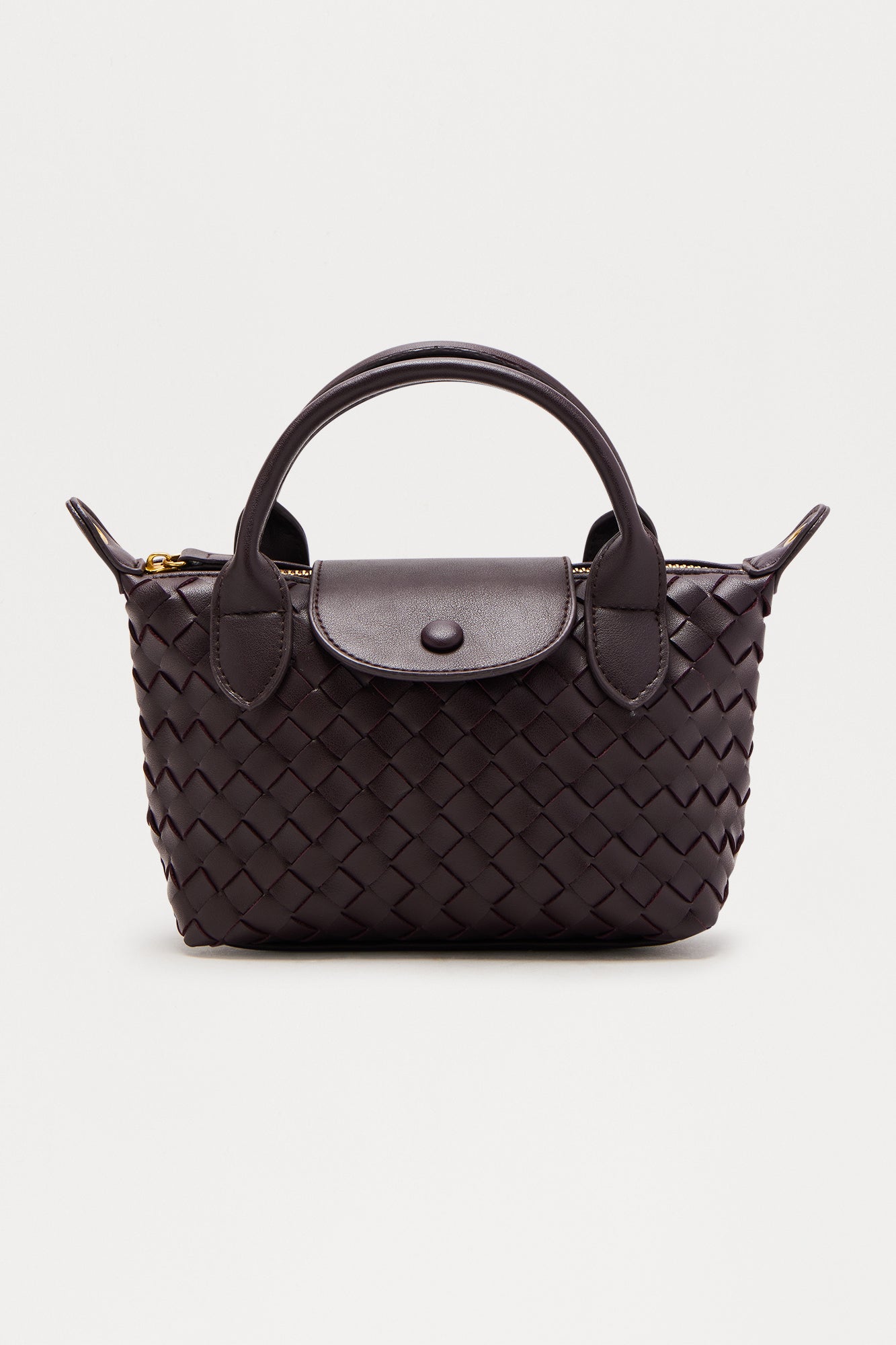 Ayla Woven Mini Faux Leather Satchel Handbag - Brown