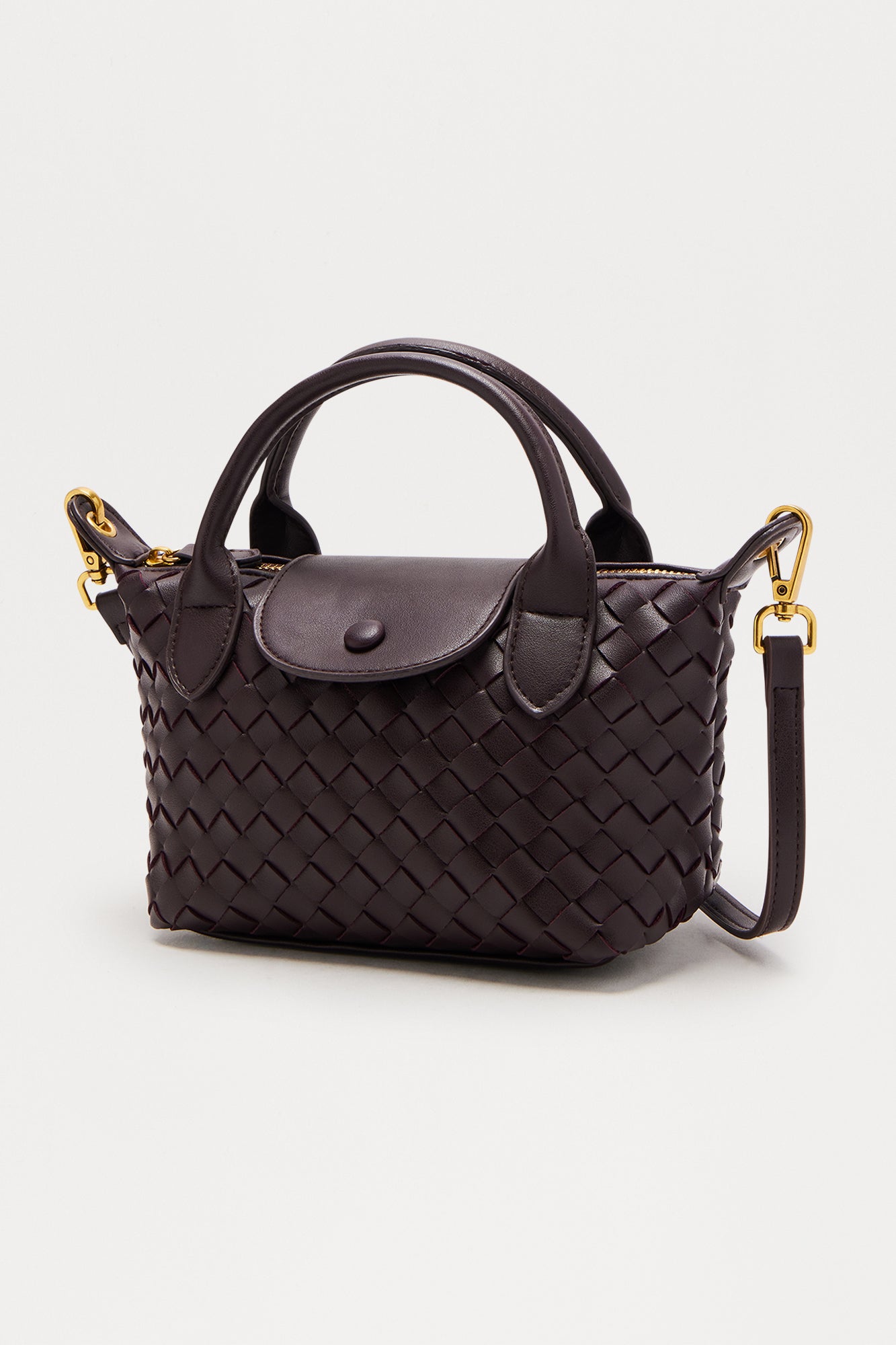 Ayla Woven Mini Faux Leather Satchel Handbag - Brown