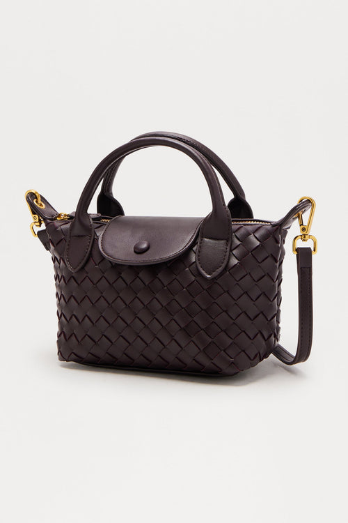 Ayla Woven Mini Faux Leather Satchel Handbag - Brown