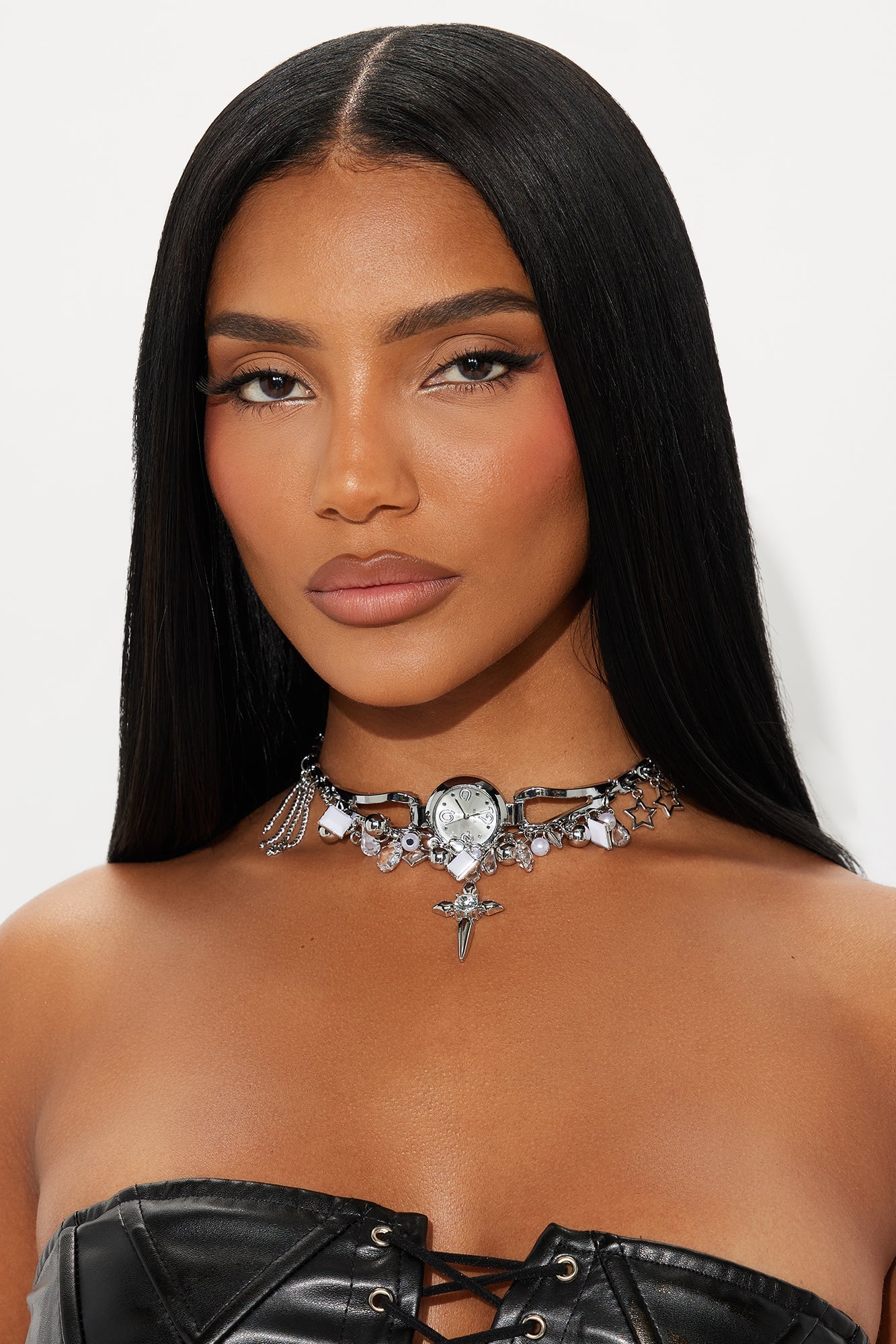 Watch The Neck Charm Choker Necklace - Silver