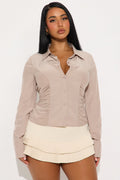 Stay Busy Ruched Challis Shirt - Taupe