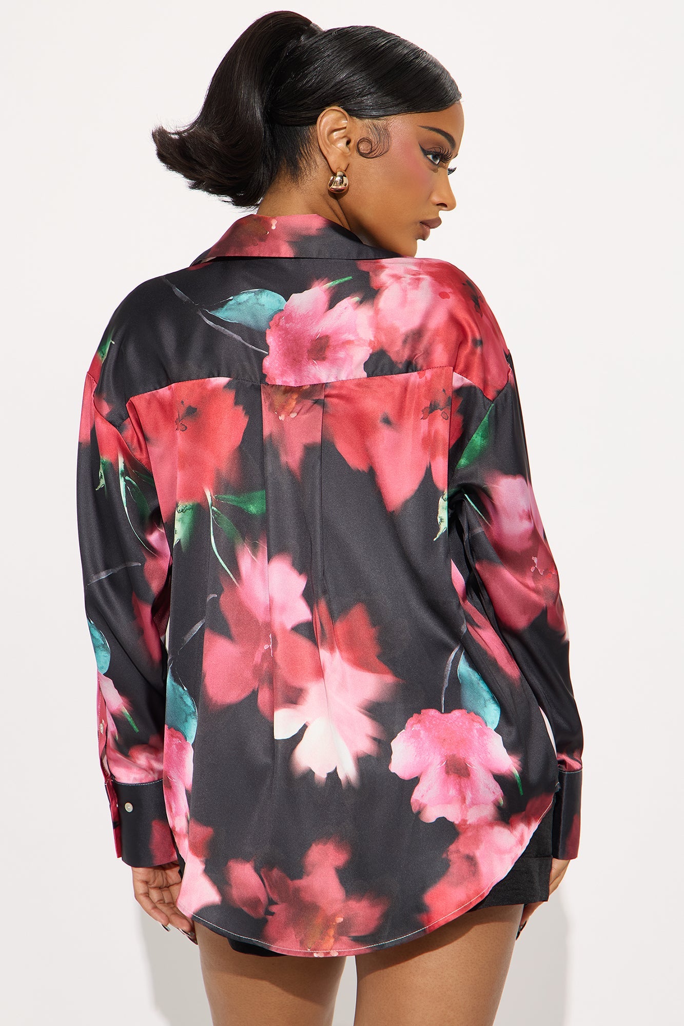 Chasing Florals Satin Shirt - Red/combo
