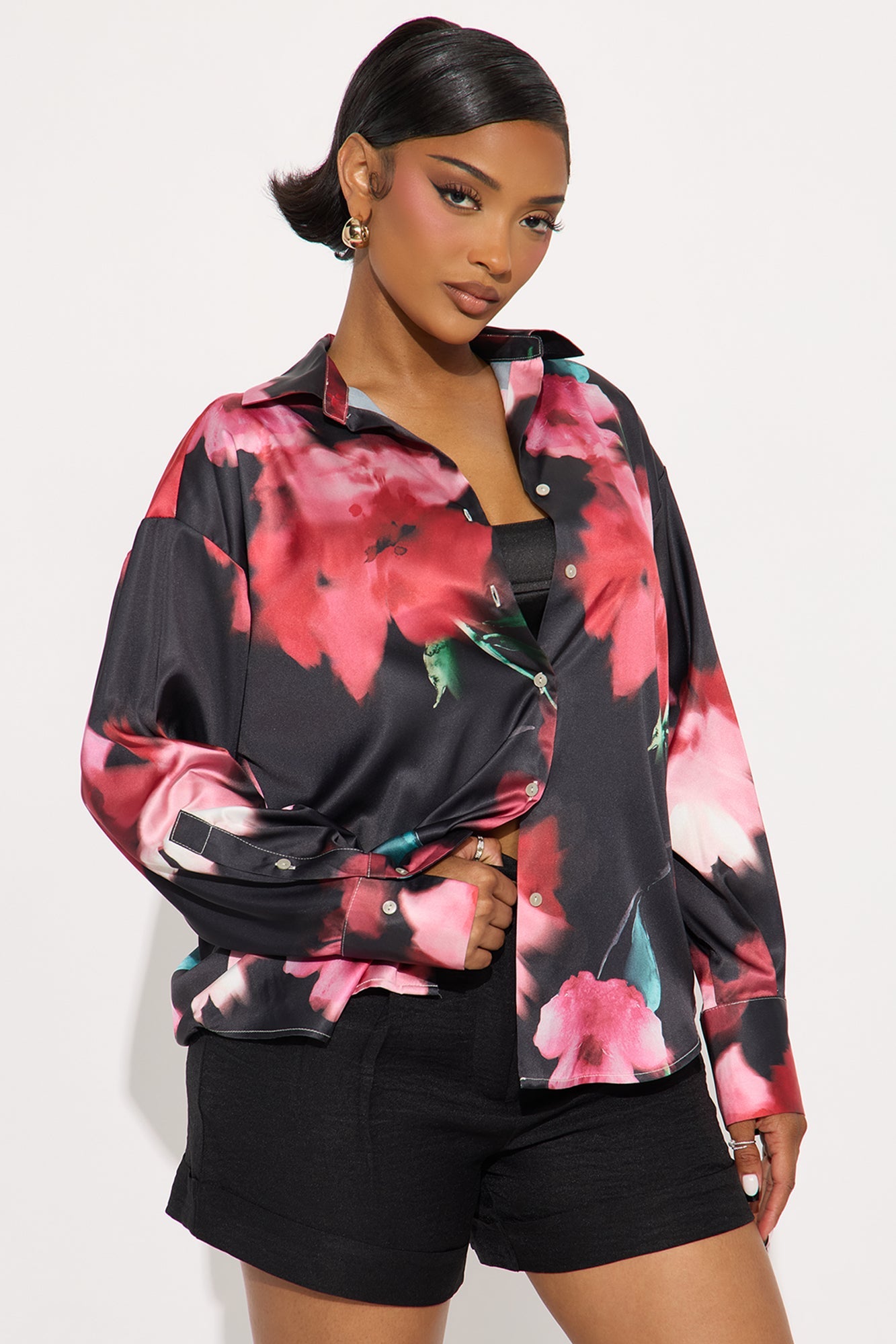 Chasing Florals Satin Shirt - Red/combo