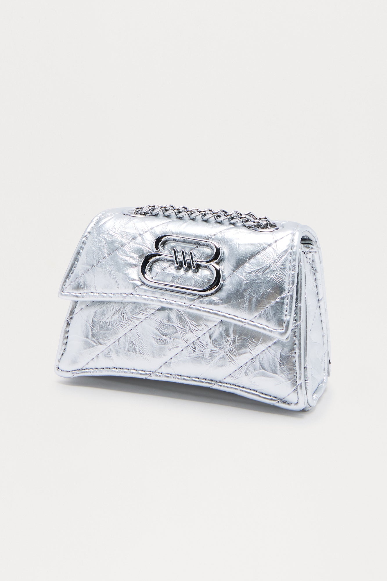 Go Crazy For It Quilted Faux Leather Handbag - Silver