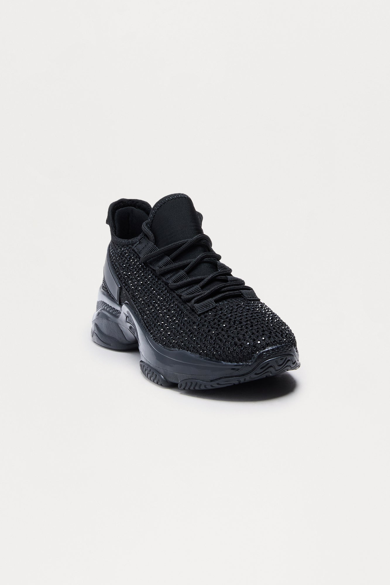 Trophy Rhinestone Platform Sneakers - Black