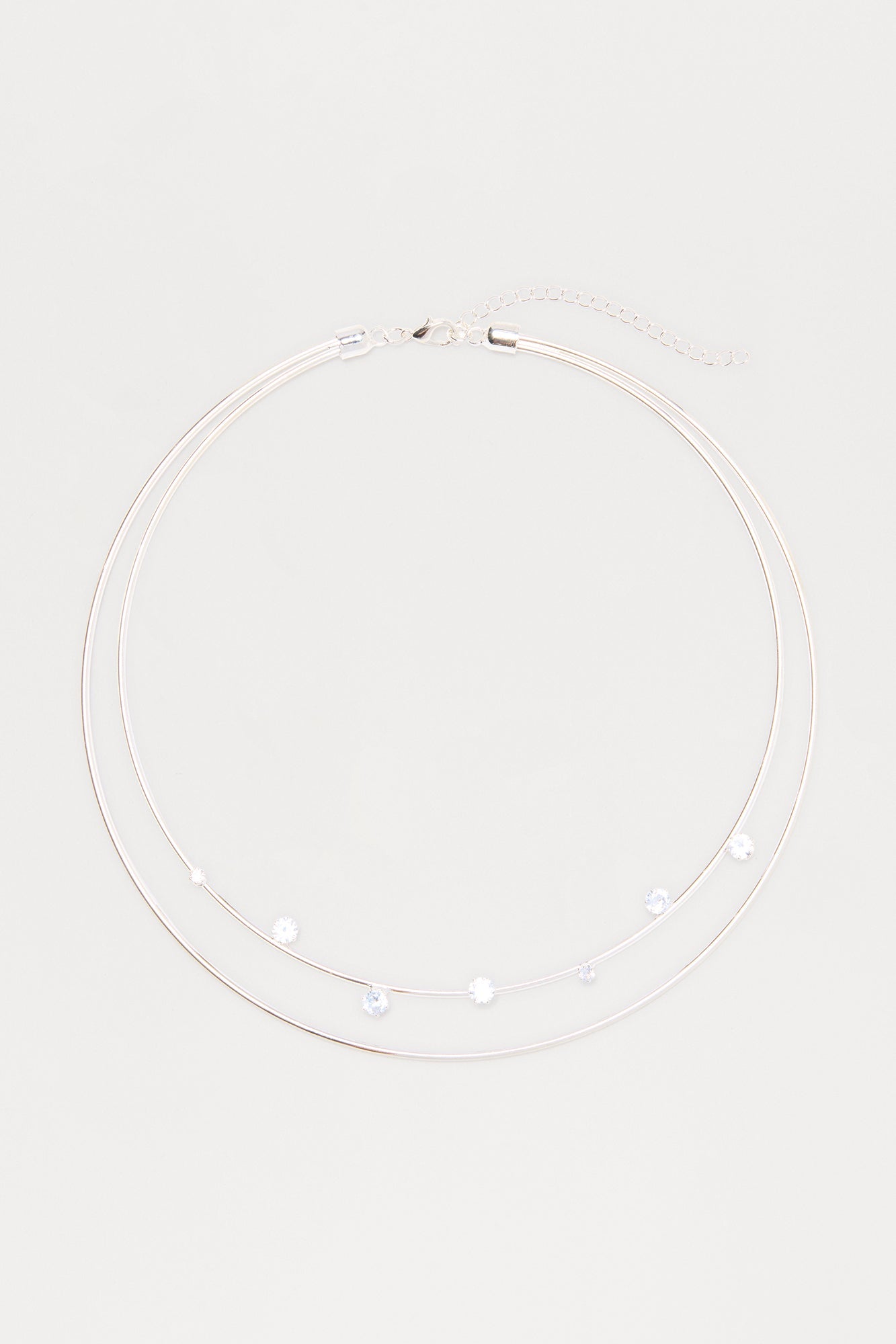 Silver Lake Rhinestone Trim Embellished Choker Necklace - Silver