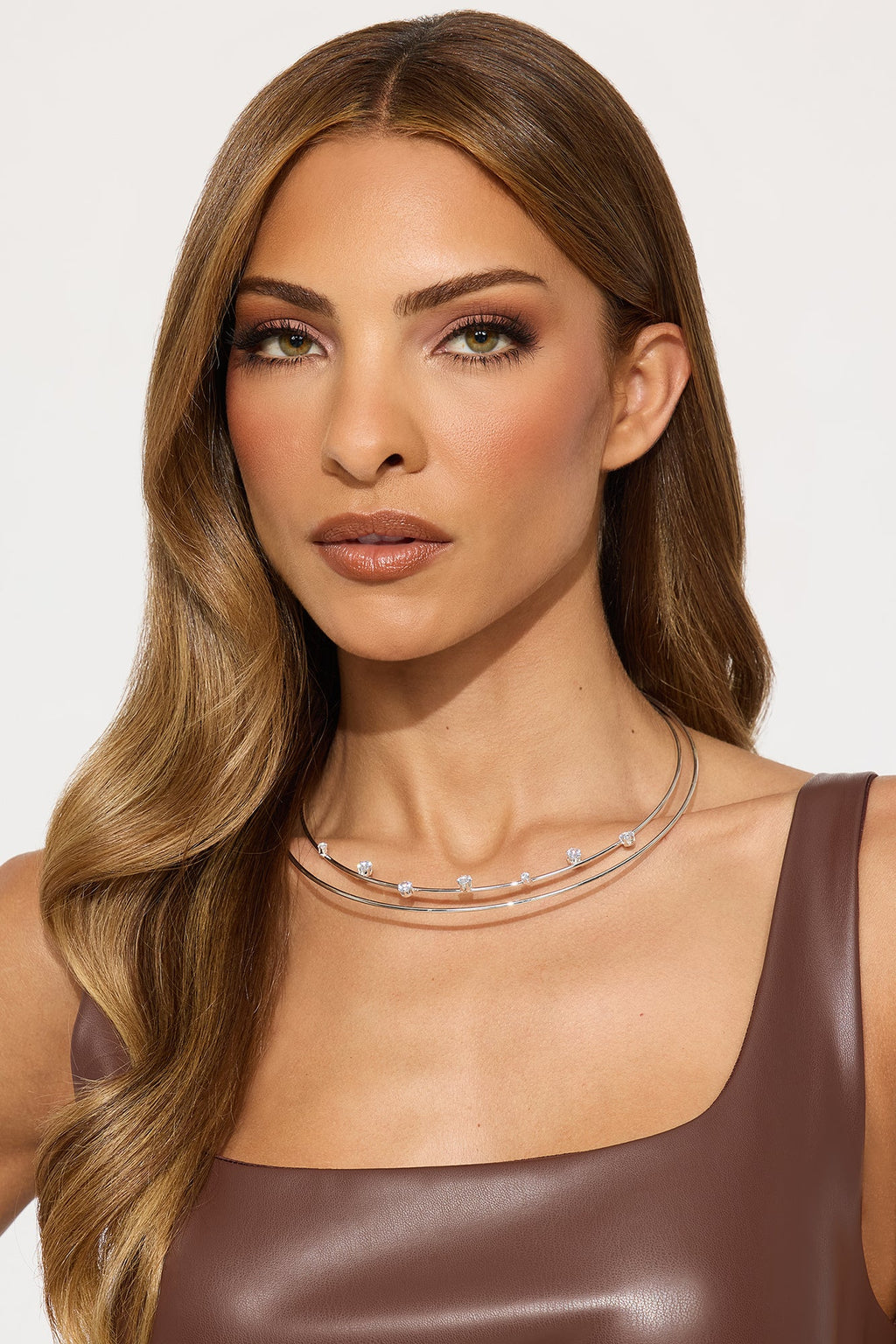 Silver Lake Rhinestone Trim Embellished Choker Necklace - Silver