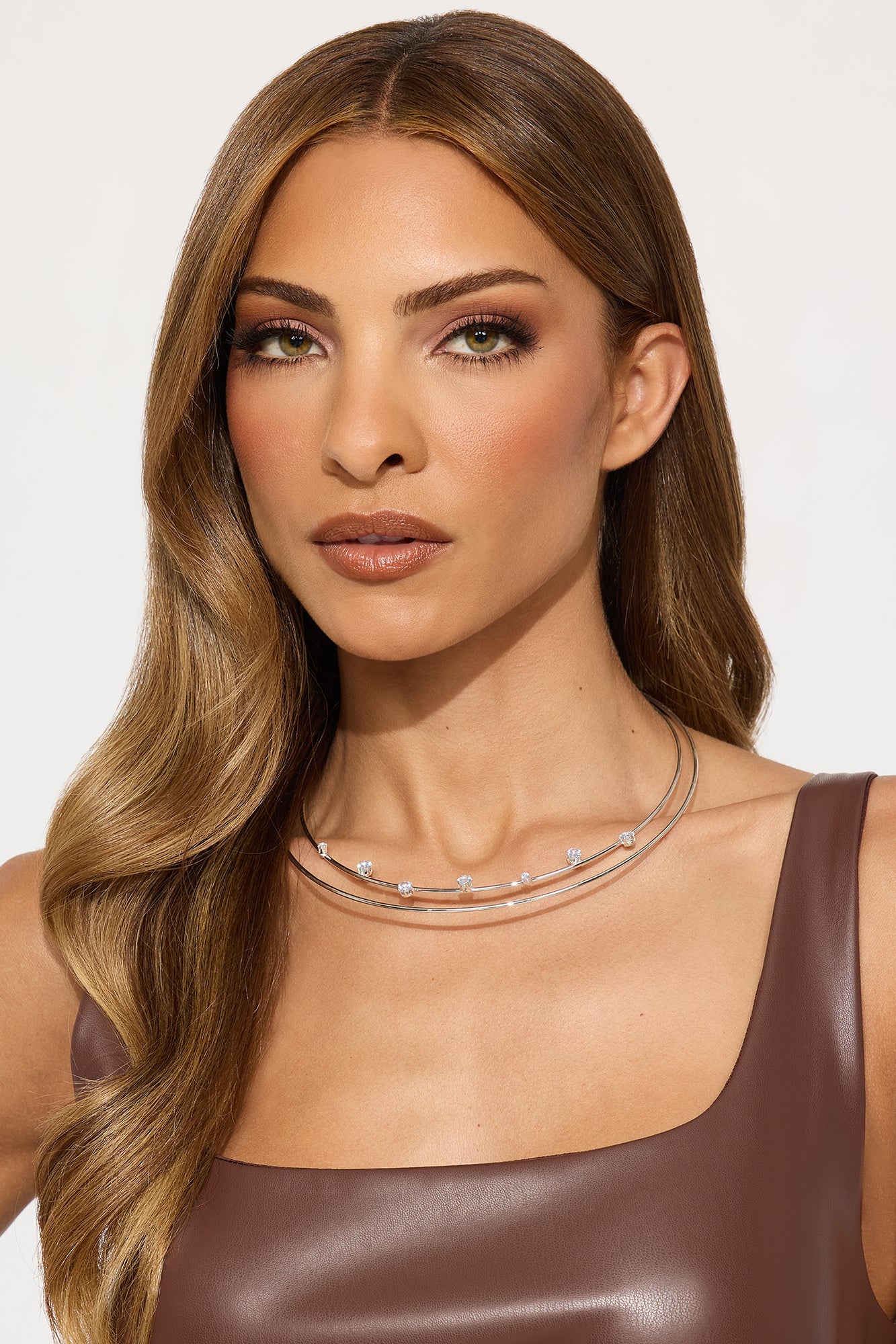 Silver Lake Rhinestone Trim Embellished Choker Necklace - Silver