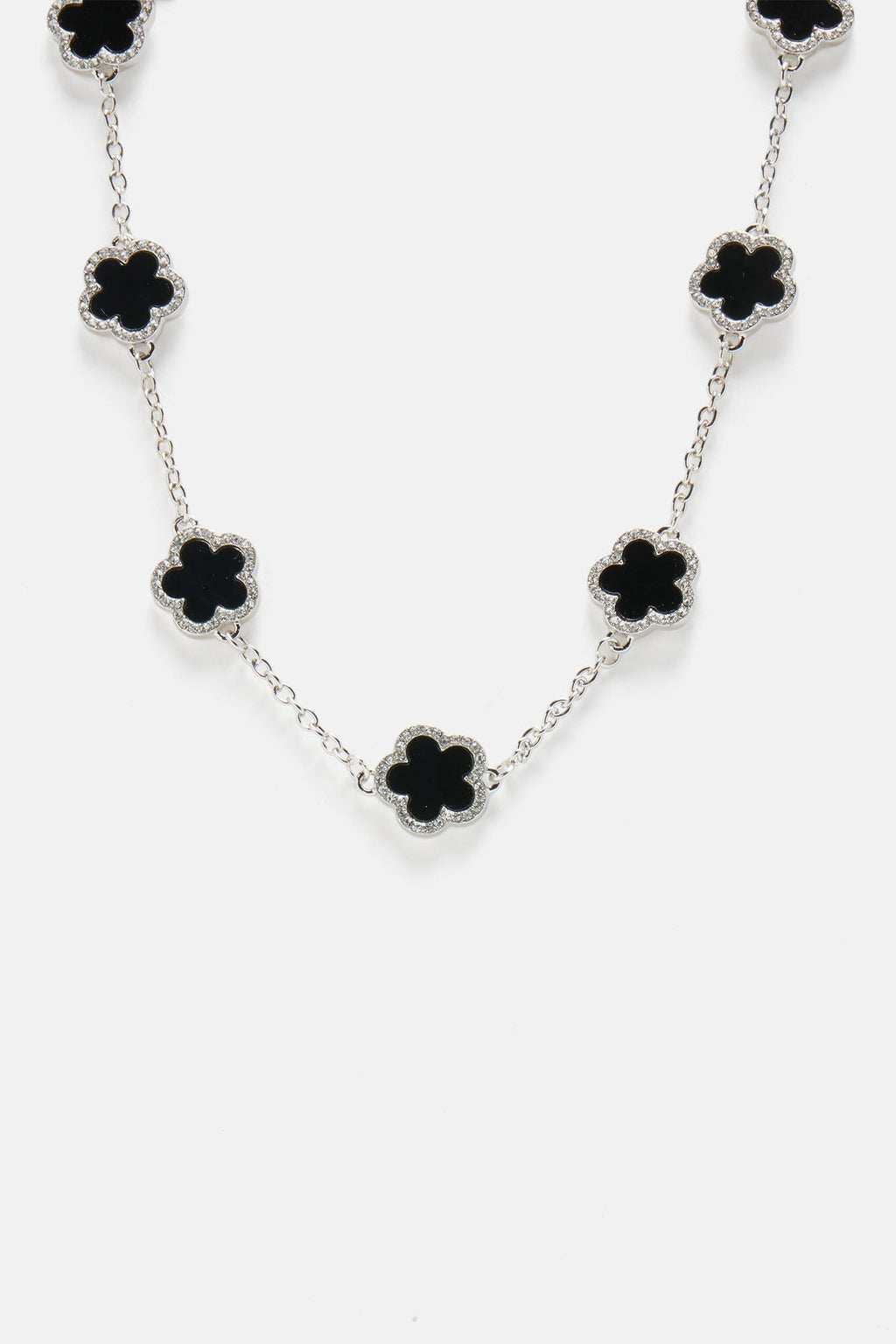 Clover Bae Chain Necklace - Silver/Black