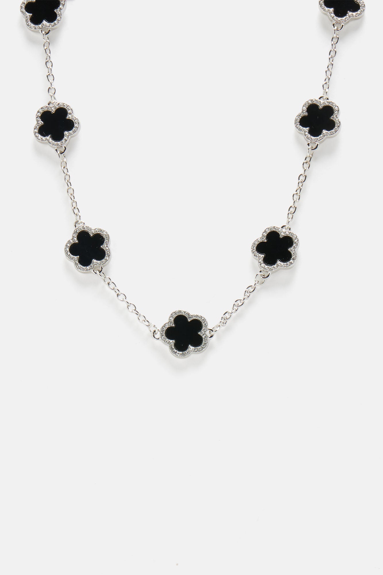 Clover Bae Chain Necklace - Silver/Black