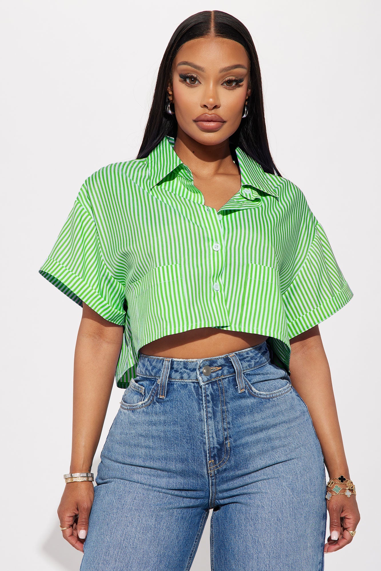 By The Bay Striped Shirt - Green/combo