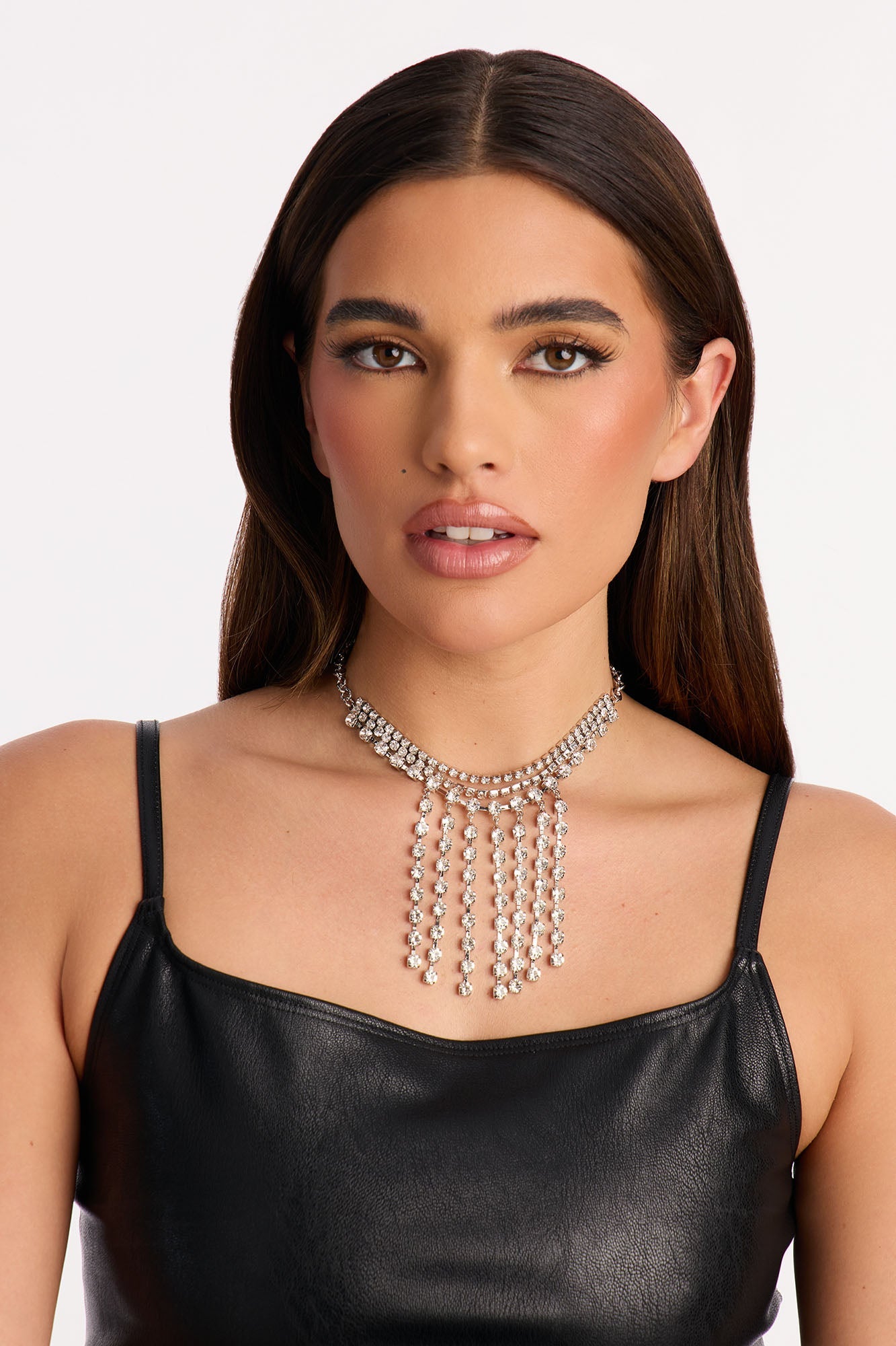 Lustre Line Rhinestone Choker Necklace - Silver