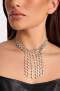 Lustre Line Rhinestone Choker Necklace - Silver