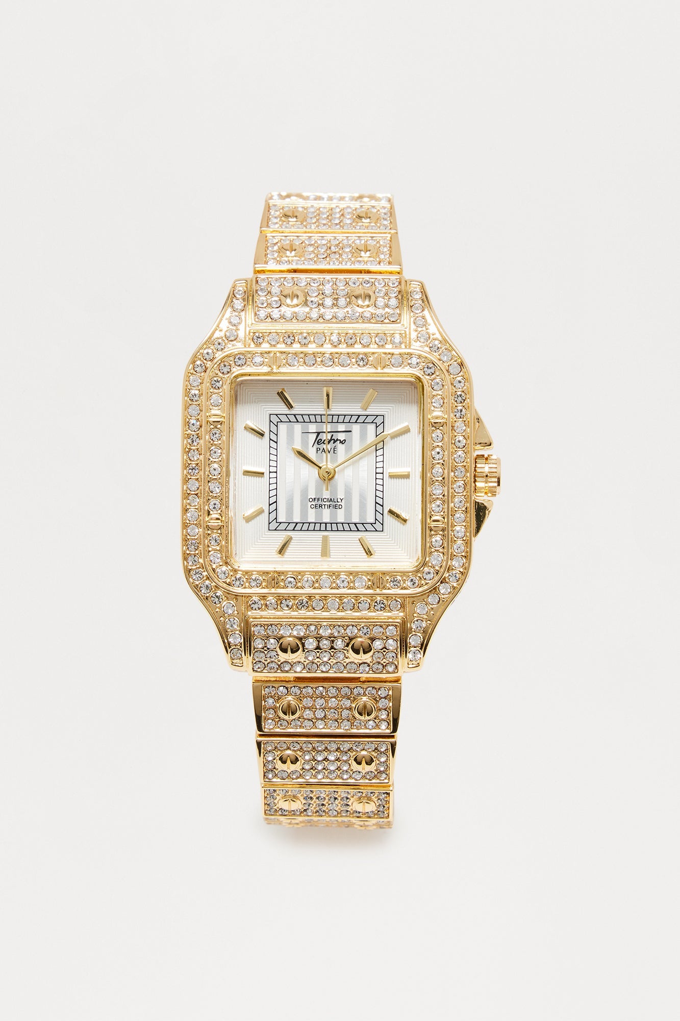 Ice Hour Rhinestone Wide Band Watch - Gold