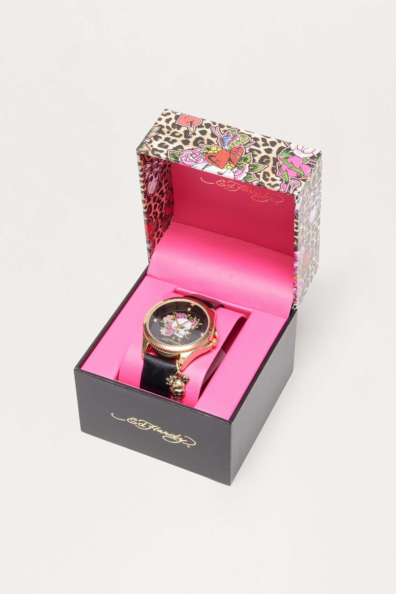 Ed Hardy Floral Skull Watch - Black