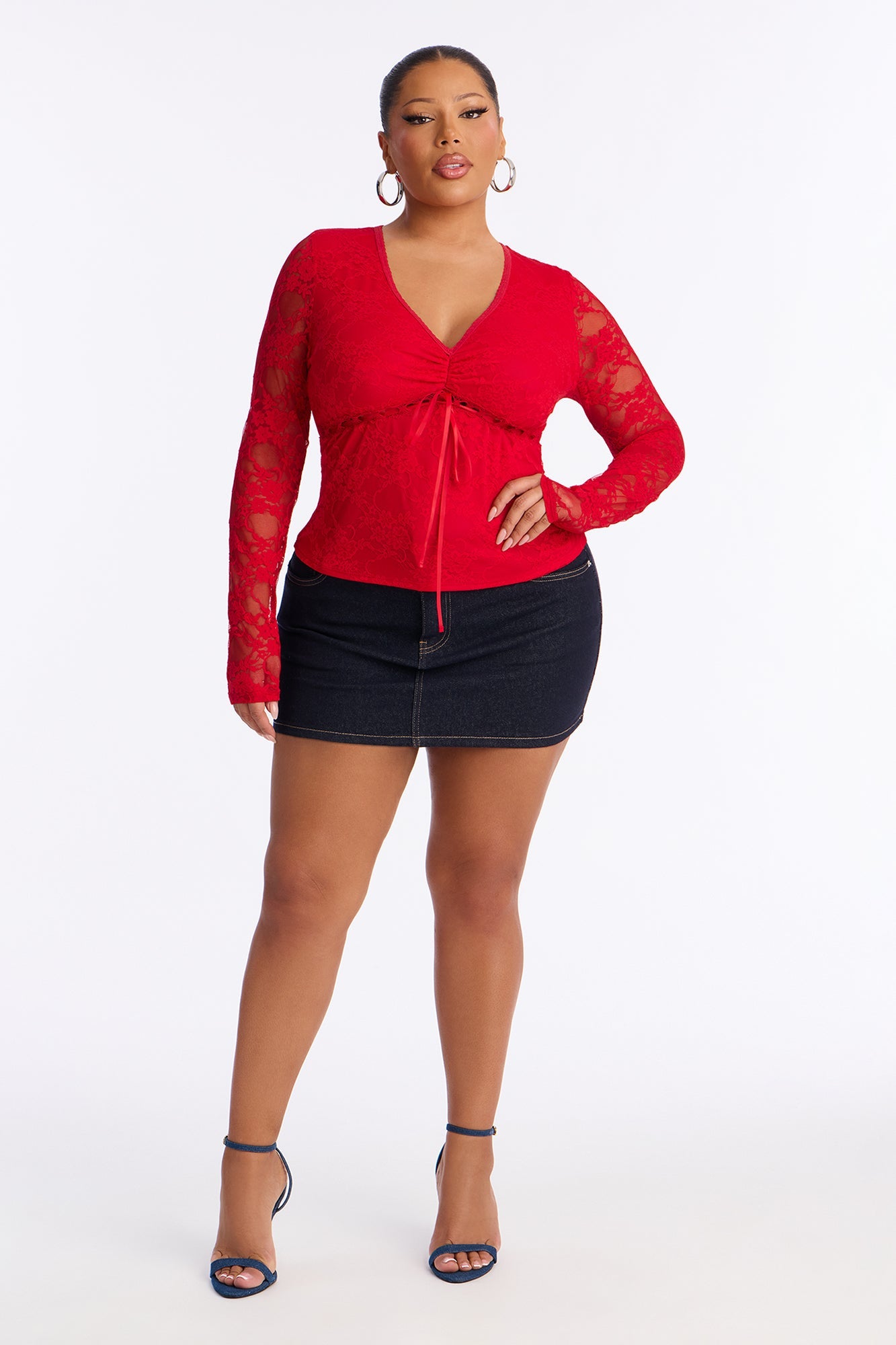 Katana Lace Long Sleeve Top - Red
