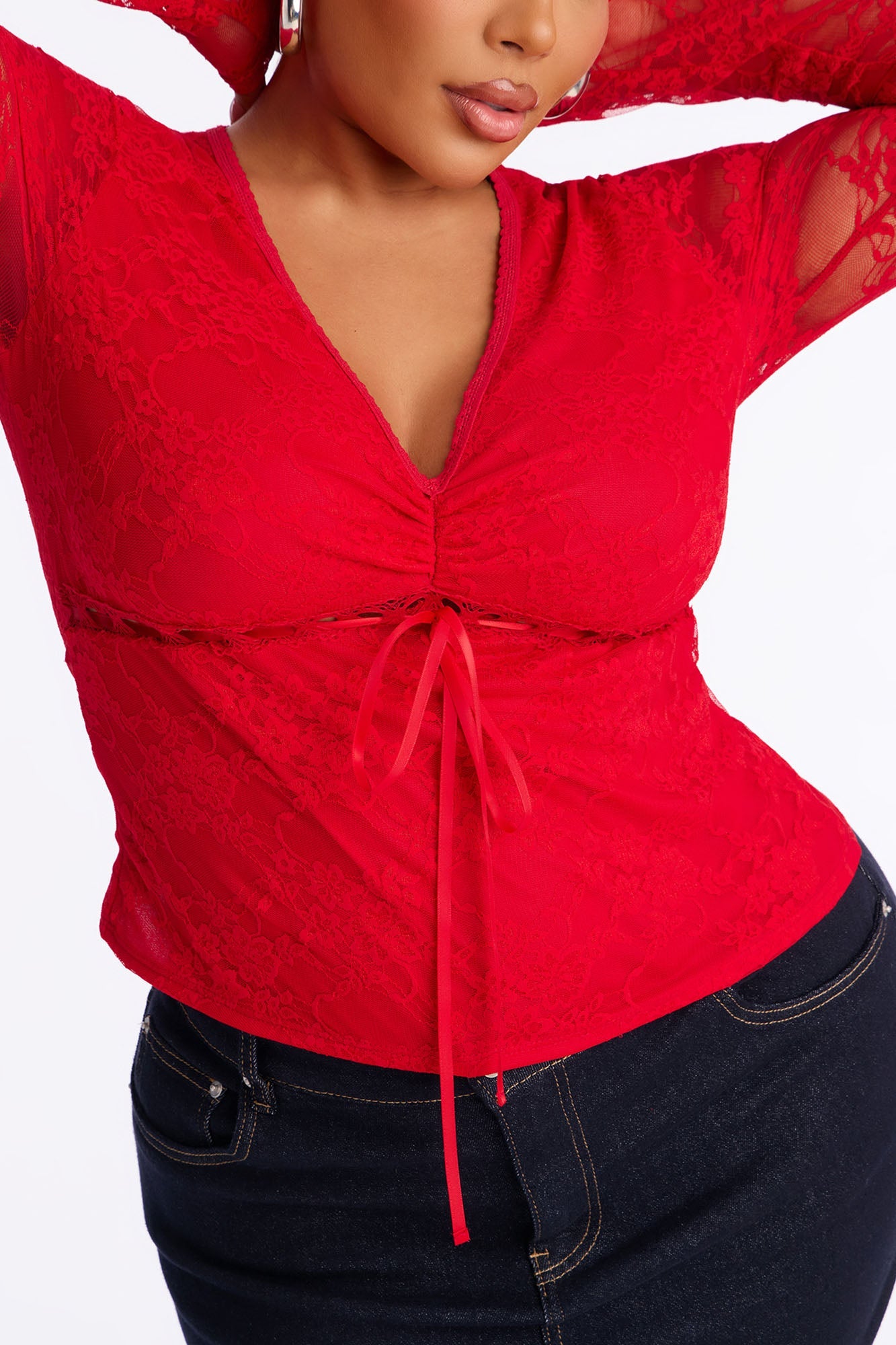 Katana Lace Long Sleeve Top - Red