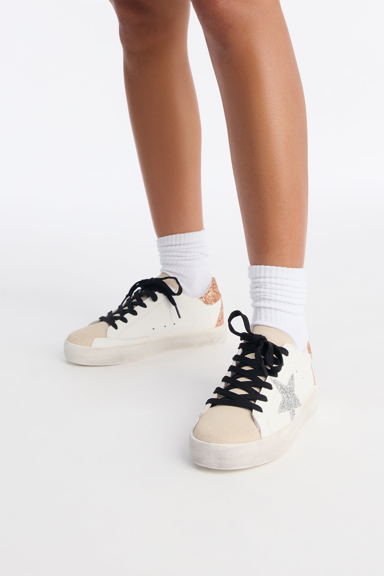 Trev Glitter Star Lace Up Sneakers - Silver