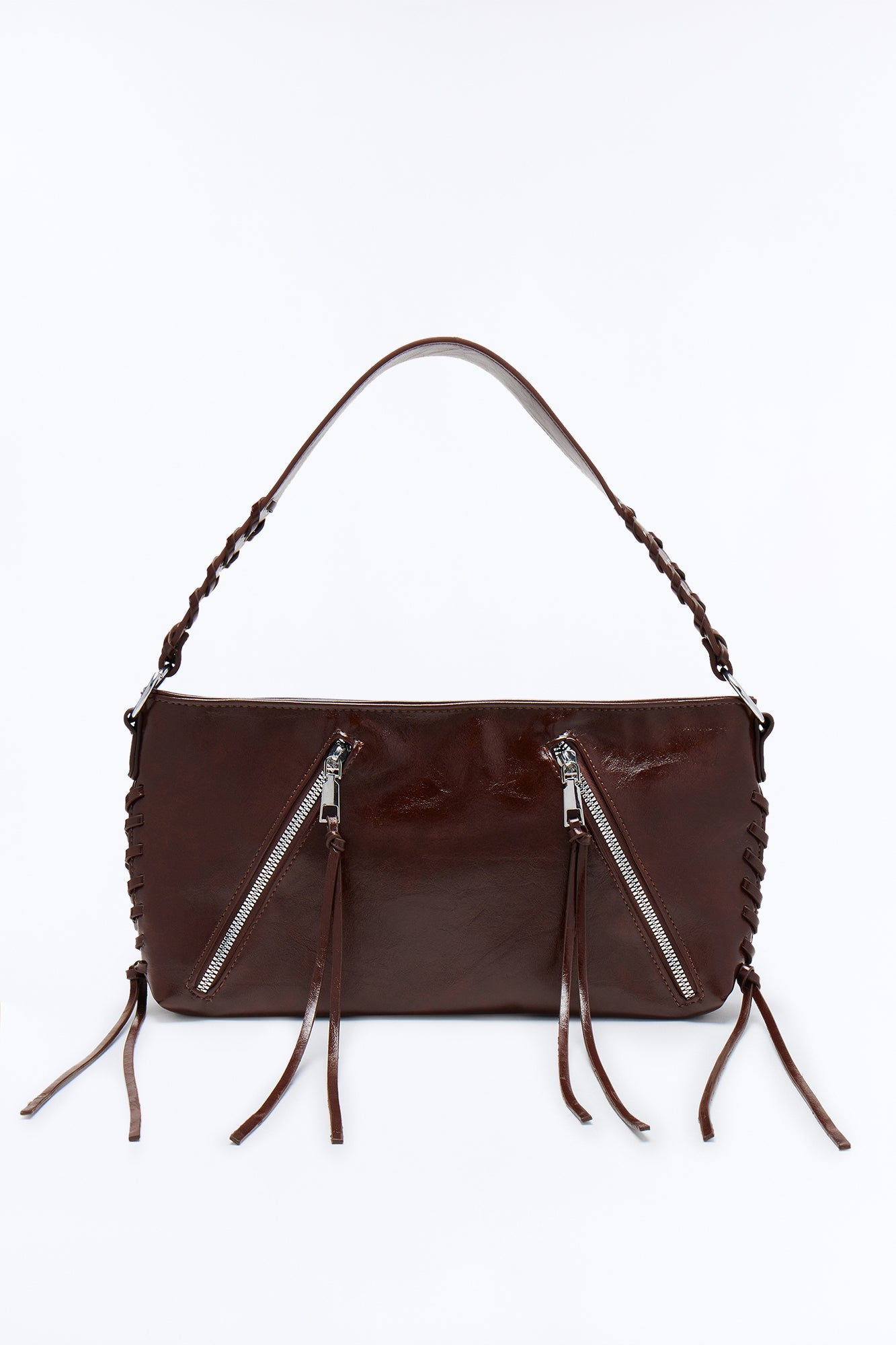 In Good Lace Faux Patent Leather Bag - Brown