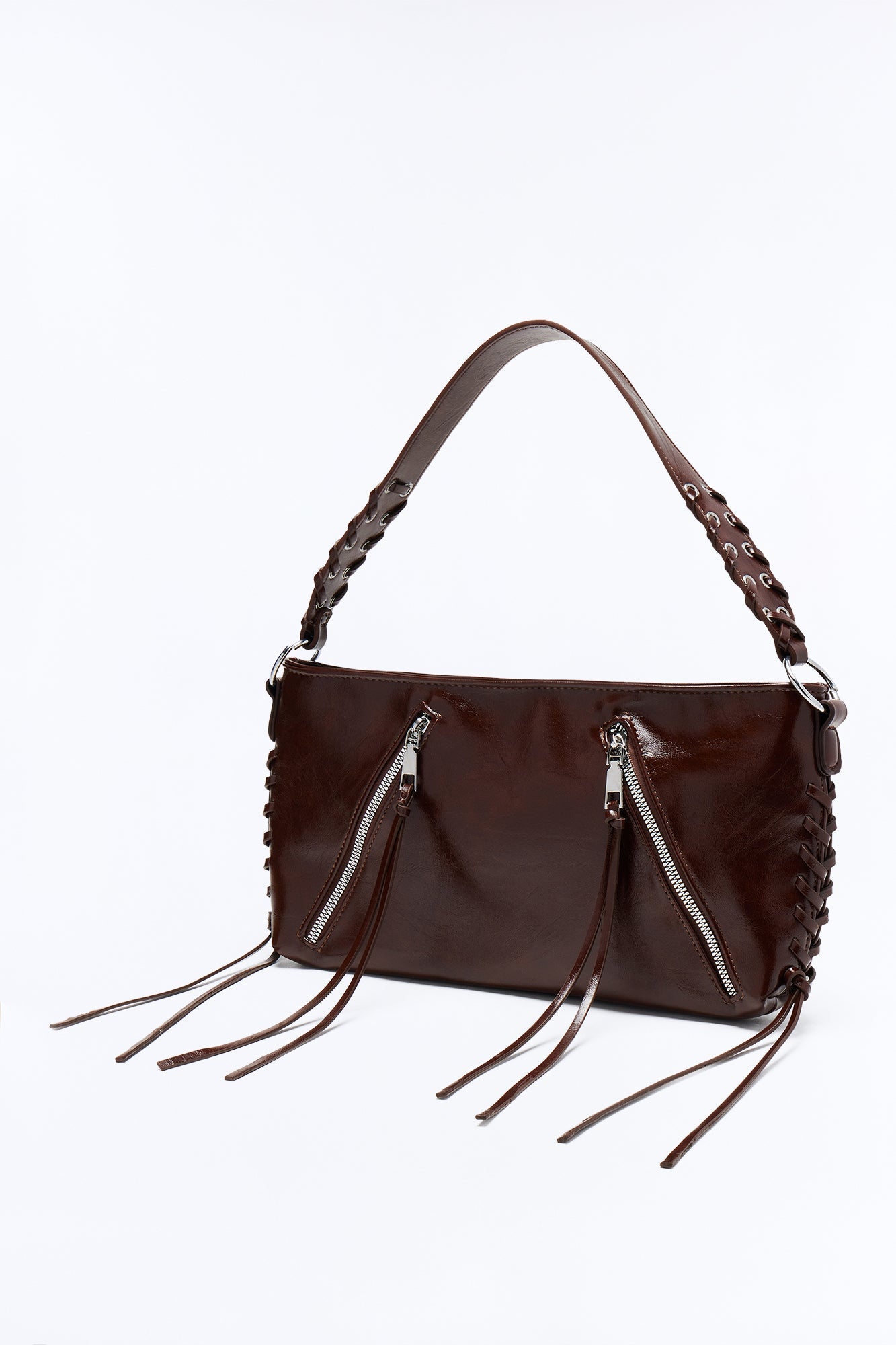 In Good Lace Faux Patent Leather Bag - Brown